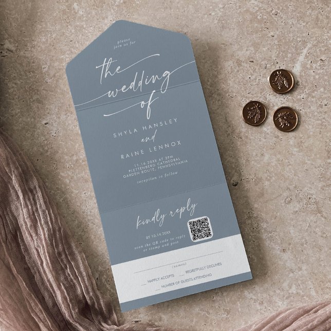 Boho Chic Dusty Blue QR Code Mail in Weding (Criador carregado)