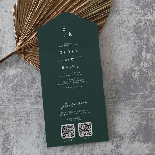 Boho Chic Emerald Green - Casamento com código QR  (Criador carregado)