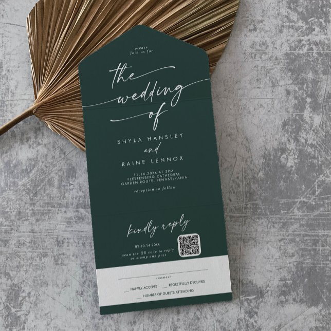Boho Chic Emerald Green Code Mail Em Casamento (Criador carregado)