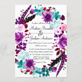 Boho Chic Floral Wreath Purple Casamento Convite