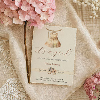 Boho Chic Girl Vestir BeigChá de fraldas Convite