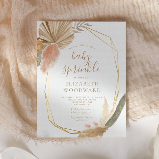 Boho Chic Pampas Grass Baby Sprinkle Convite (Criador carregado)