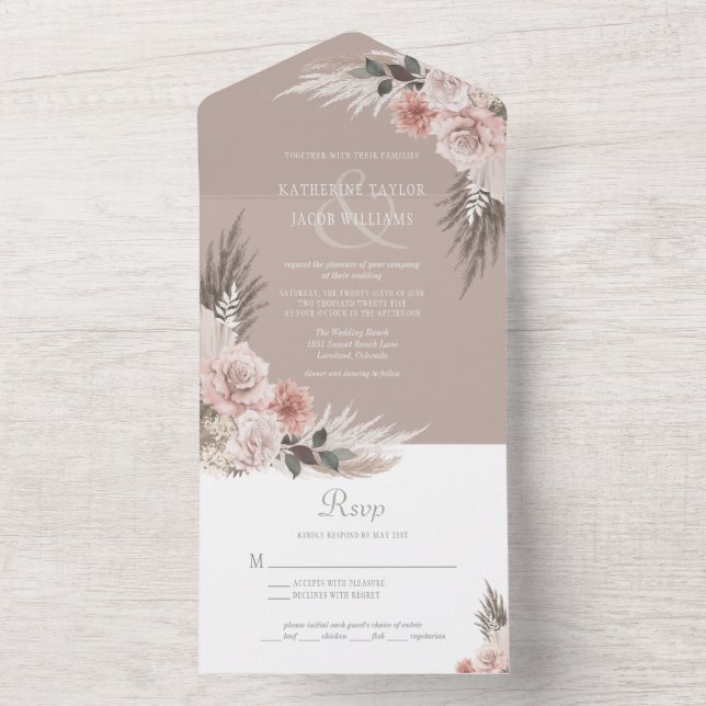 Boho Chic Pampas Grass Earth Tones Floral Casament (Interno)