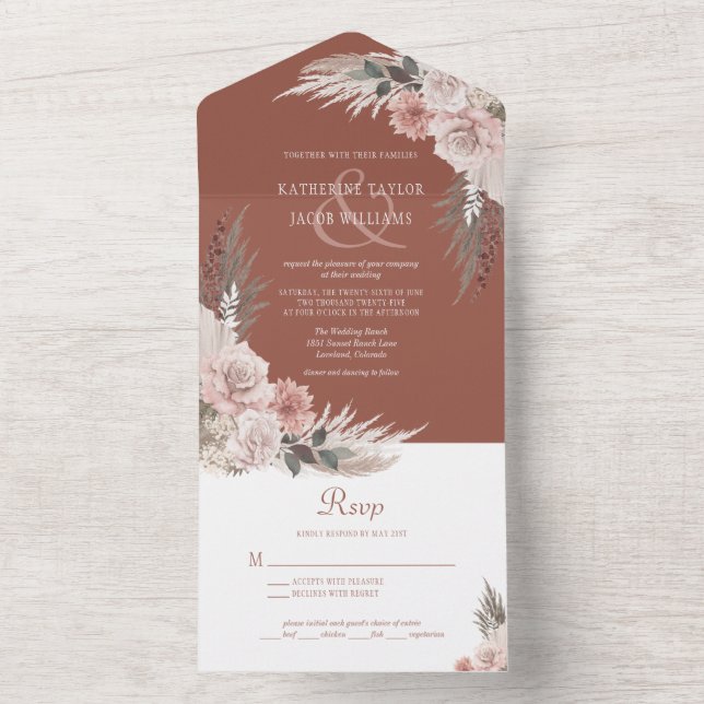 Boho Chic Pampas Grass Terracotta Casamento Floral (Interno)