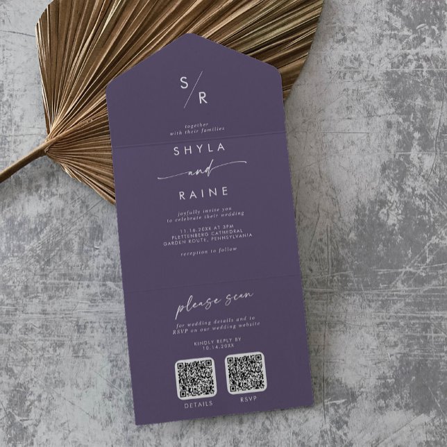 Boho Chic Plum Purple Código QR Duplo Casamento (Criador carregado)
