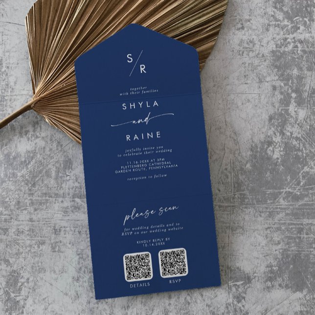 Boho Chic Royal Blue Código QR Duplo Casamento (Criador carregado)