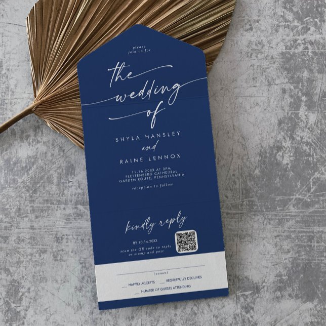 Boho Chic Royal Blue QR Code Mail in Wedding (Criador carregado)