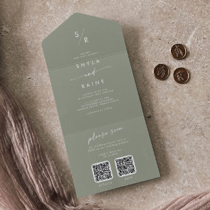 Boho Chic Sage Green Código QR duplo Casamento