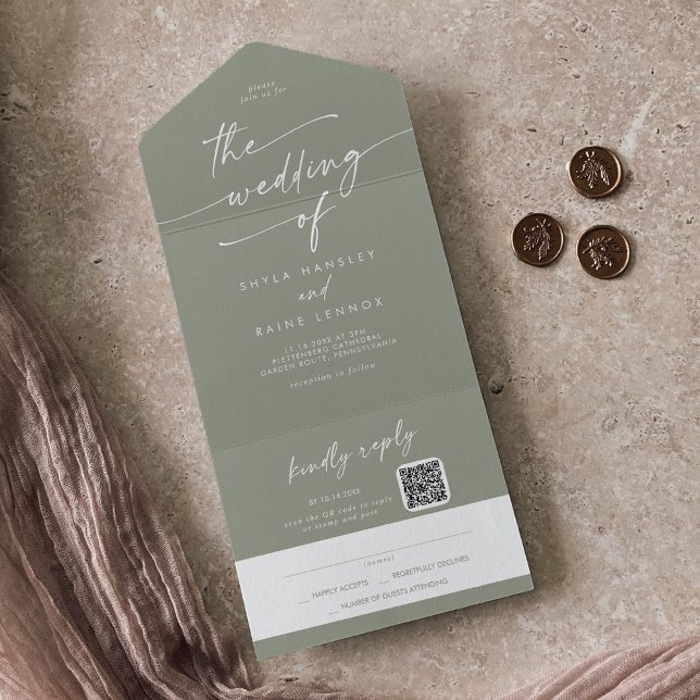 Boho Chic Sage Green QR Code Mail in Wedding (Criador carregado)