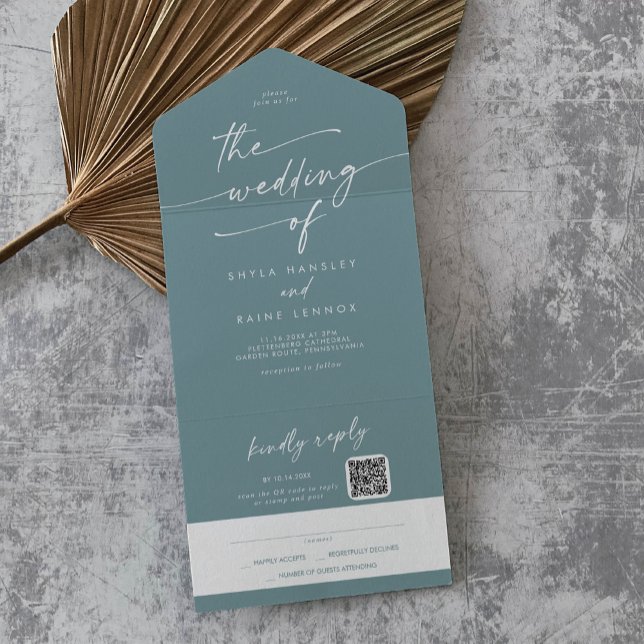 Boho Chic Seafoam Teal QR Code Mail Em Casamento (Criador carregado)