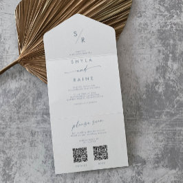 Boho Chic Slate Blue Código QR duplo Casamento