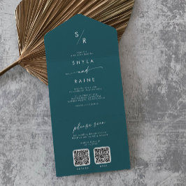 Boho Chic Teal Blue Código QR duplo Casamento
