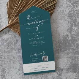 Boho Chic Teal Blue QR Code Mail In Weding