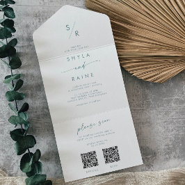 Boho Chic Teal e White Código QR Duplo Casamento