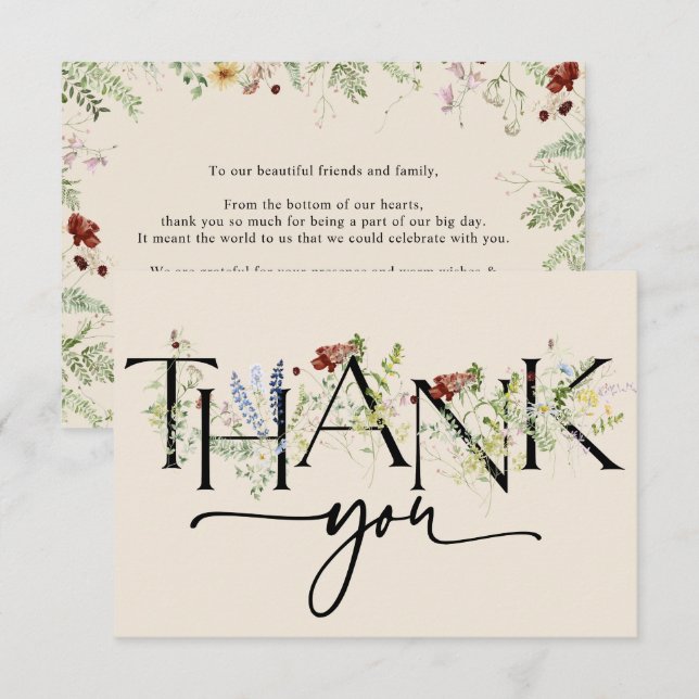 Boho Chic Wildflower Obrigado Cartões (Frente/Verso)