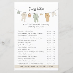 Boho Clothesline adivinha quem chá de fraldas jogo