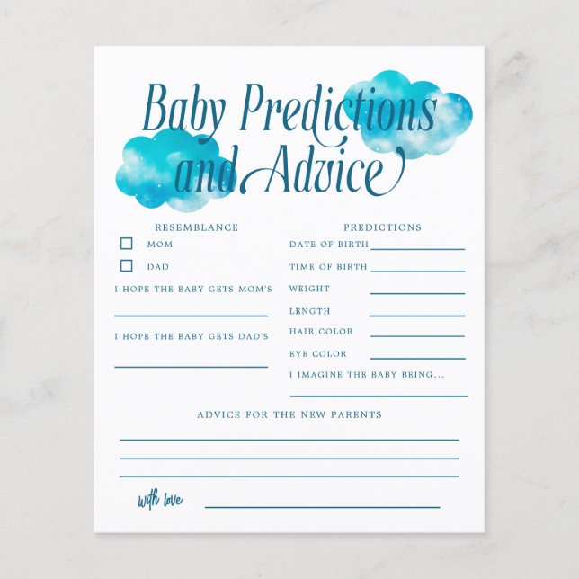 Boho Cloud Baby Predictions & Advice Card (Frente)