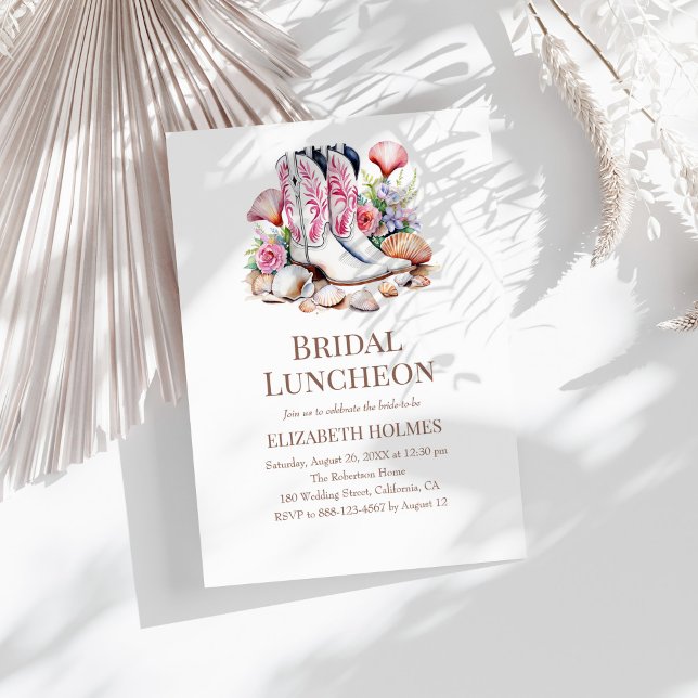 Boho Coastal Cowgirl Bridal Luncheon Convite (Boho Coastal Cowgirl Bridal Luncheon Invitation on a sunny boho white table.)