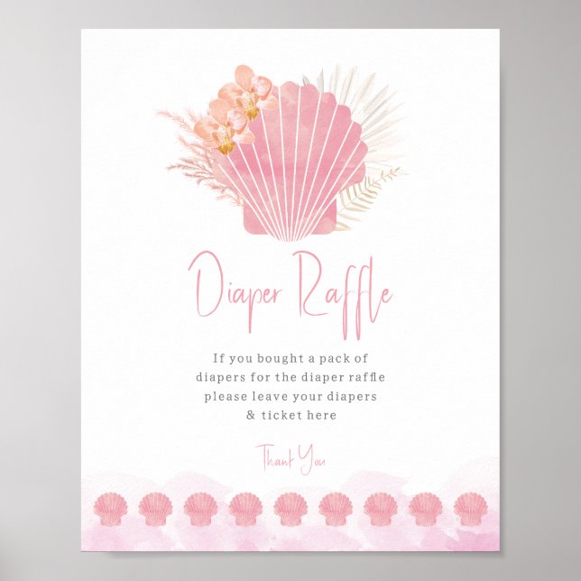 Boho Coastal Diaper Raffle Baby Shower Poster (Frente)