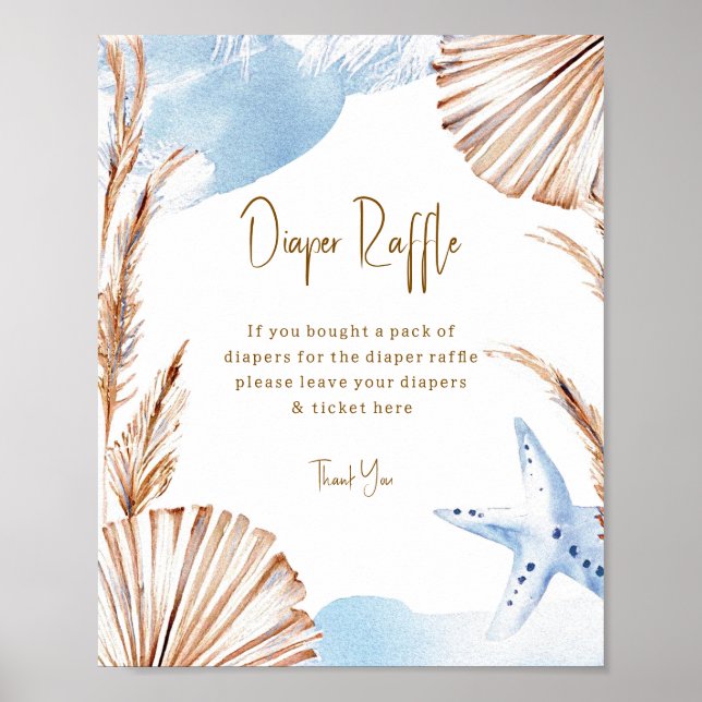 Boho Coastal Diaper Raffle Baby Shower Poster (Frente)