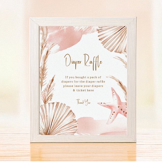 Boho Coastal Diaper Raffle Baby Shower Poster (Criador carregado)