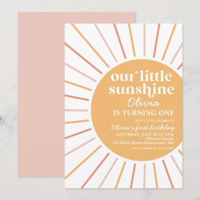 boho convite de aniversário do nosso pequeno sol (Frente/Verso)