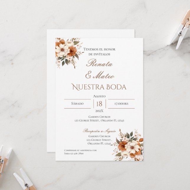 Boho - Convite De Casamento Espanhol (Frente/Verso In Situ)