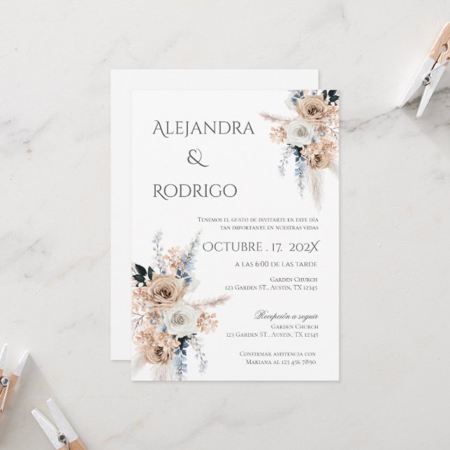 Boho - Convite De Casamento Espanhol (Frente/Verso In Situ)