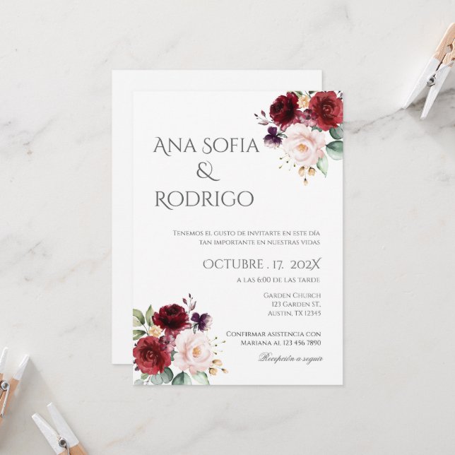 Boho - Convite De Casamento Espanhol (Frente/Verso In Situ)