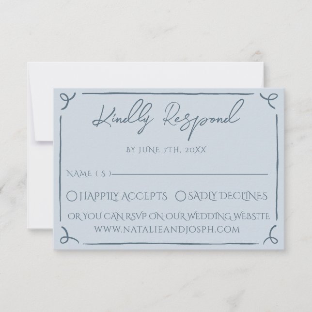 Boho Cool Marina Blue Frame Whimsy Wedding RSVP (Frente)