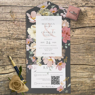 Boho Cor-de-Rosa Preto Flor Código QR Tudo em Um C
