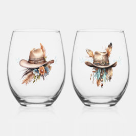 Boho CowGirl Social Club Stemless Wine Óculos