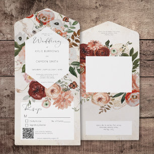 Boho Cream Burgundy Fall Floral Código QR