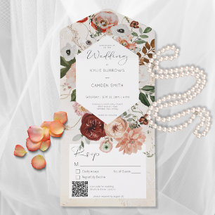 Boho Cream Burgundy Fall Floral Código QR