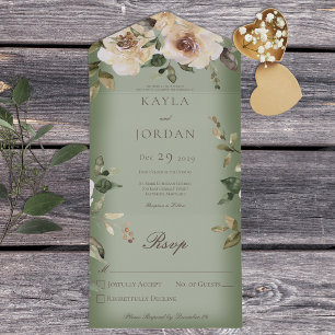 Boho Cream Rosas Sage Green No Janto