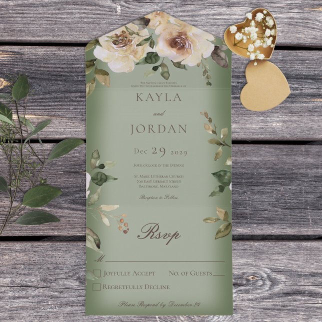 Boho Cream Rosas Sage Green No Janto (Criador carregado)