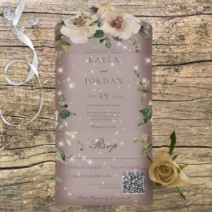 Boho Cream Rosas Sparkle Brown Código QR