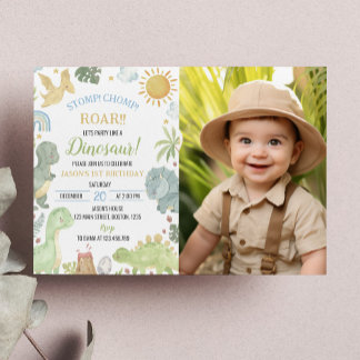Boho Cute Dinossauros Convite de Aniversário