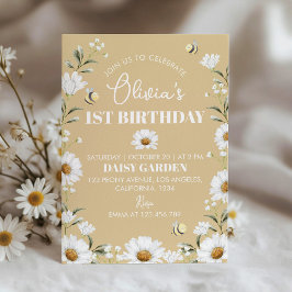 Boho Daisy Bee Primeiro Convite de Aniversário