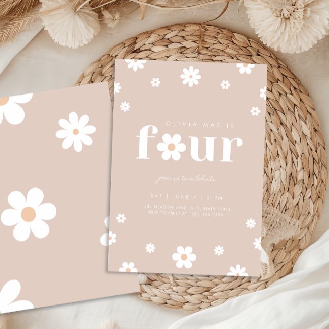 Boho Daisy Quarto Convite de Aniversário (Criador carregado)