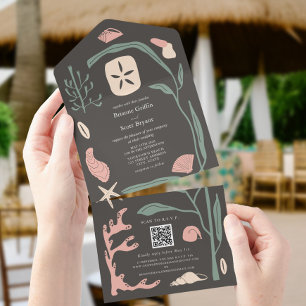 Boho Dark Beach Seashell Weding QR RSVP
