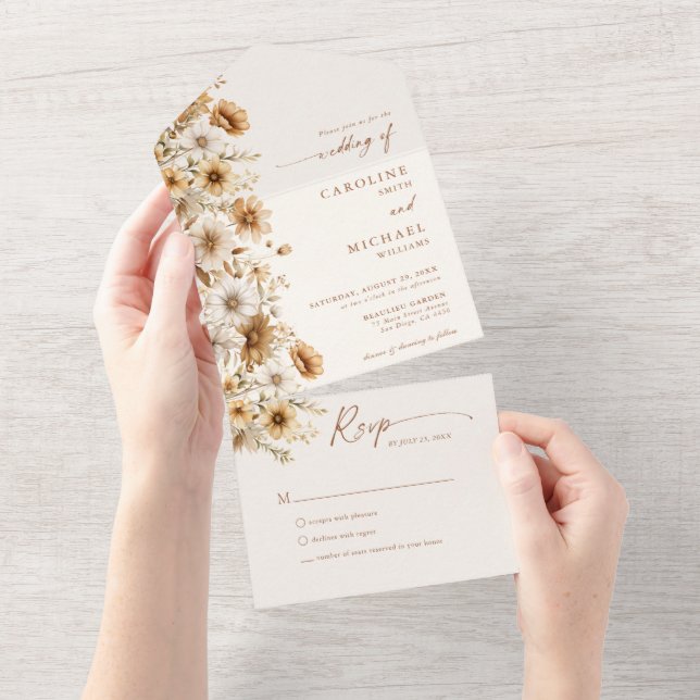 Boho de Casamento de Flor Selvagem Laranja Queimad (Aba destacável)