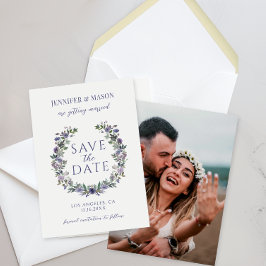 Boho de Flor Roxo Salva a Data Convite de Foto