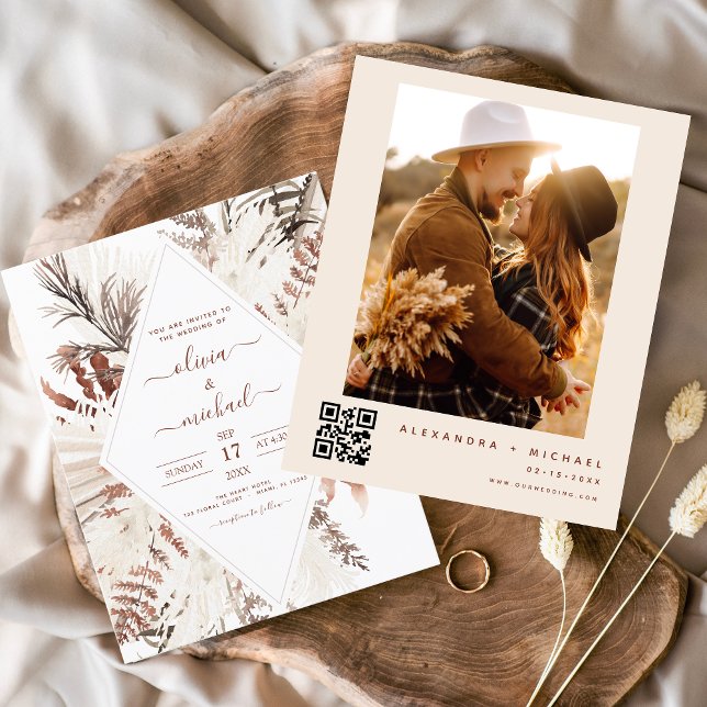 Boho de Orçamento Terracotta Foto QR Code Casament (Criador carregado)