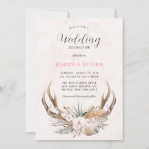 Boho Deer Antlers e Florals Convite para Casamento