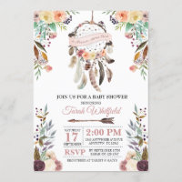 Boho Dream Catcher Chá de fraldas Dusky Convite