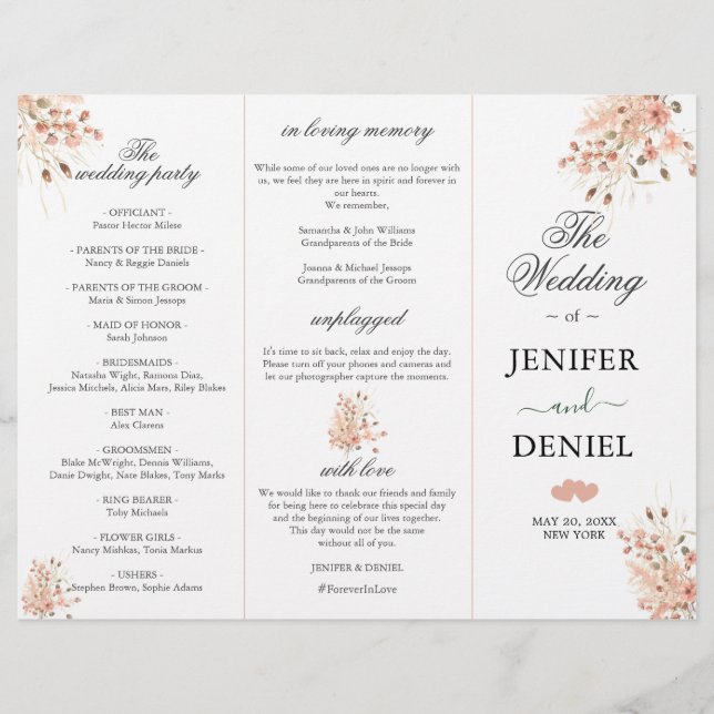 Boho Dried Watercolor Floral Wedding Programme (Frente)