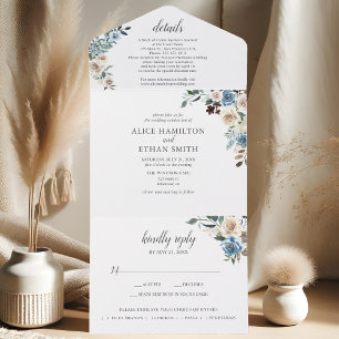 Boho Dusty Blue Beige Flowers Casamento
