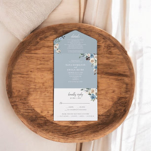 Boho Dusty Blue Beige Flowers Casando Tudo Em Um I