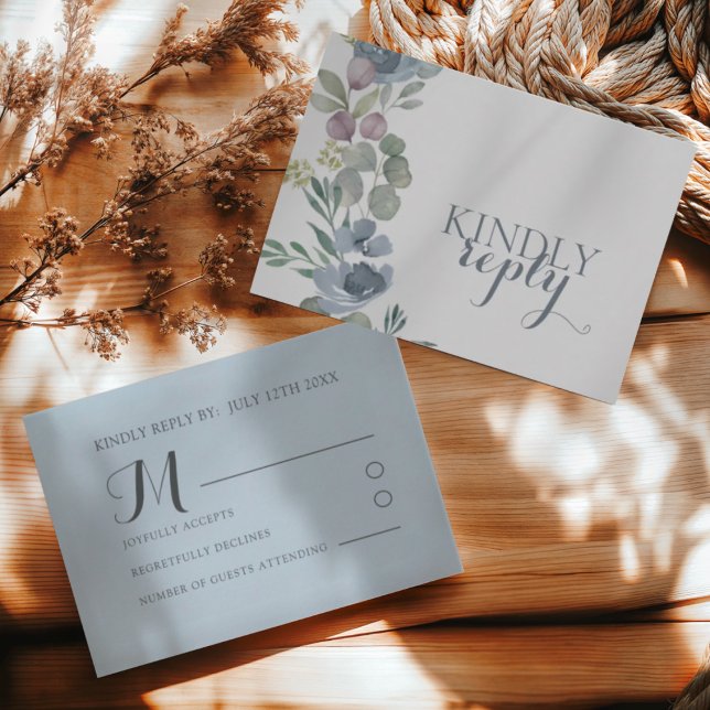 Boho Dusty Blue Floral Wedding RSVP  (Criador carregado)